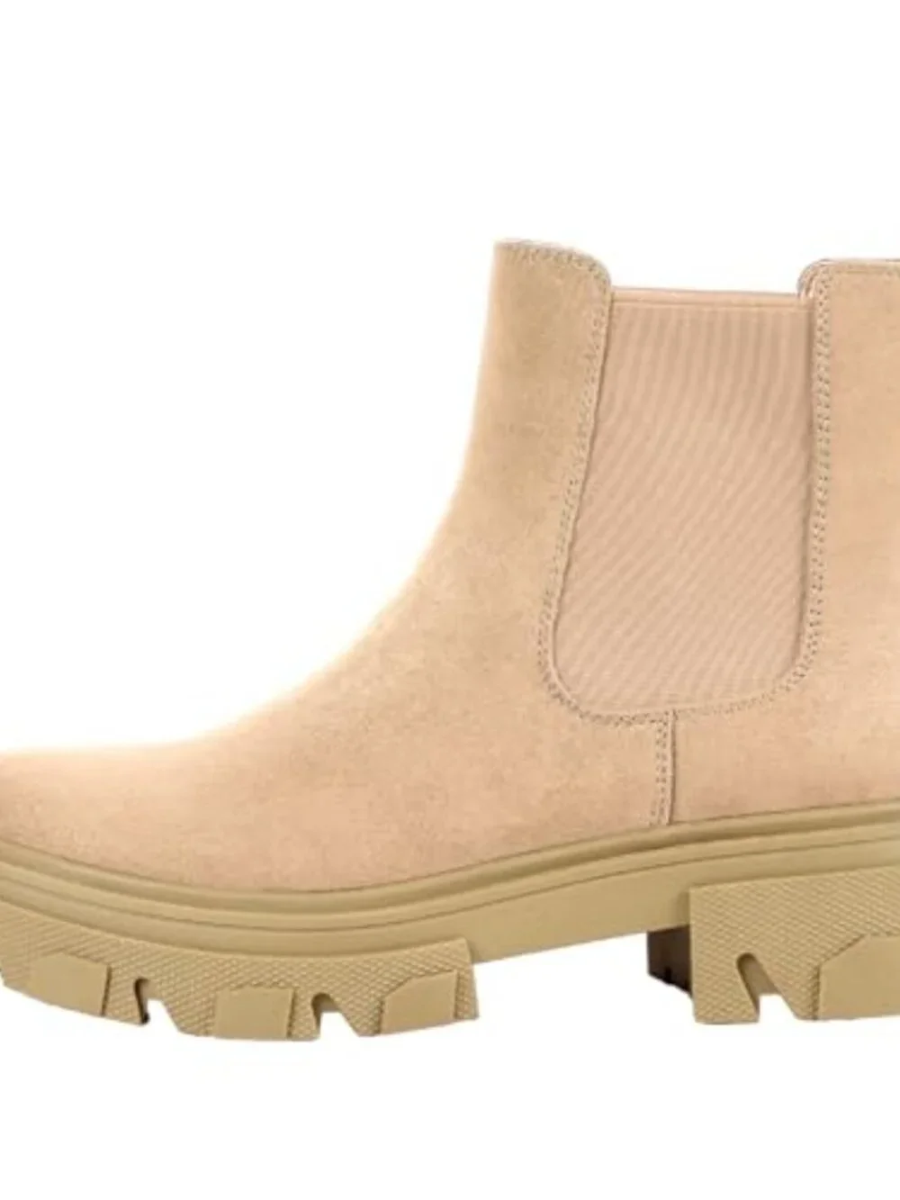 Women's Chelsea Boots Lug Sole Chunky Block Heel Slip on Elastic Gore Ankle